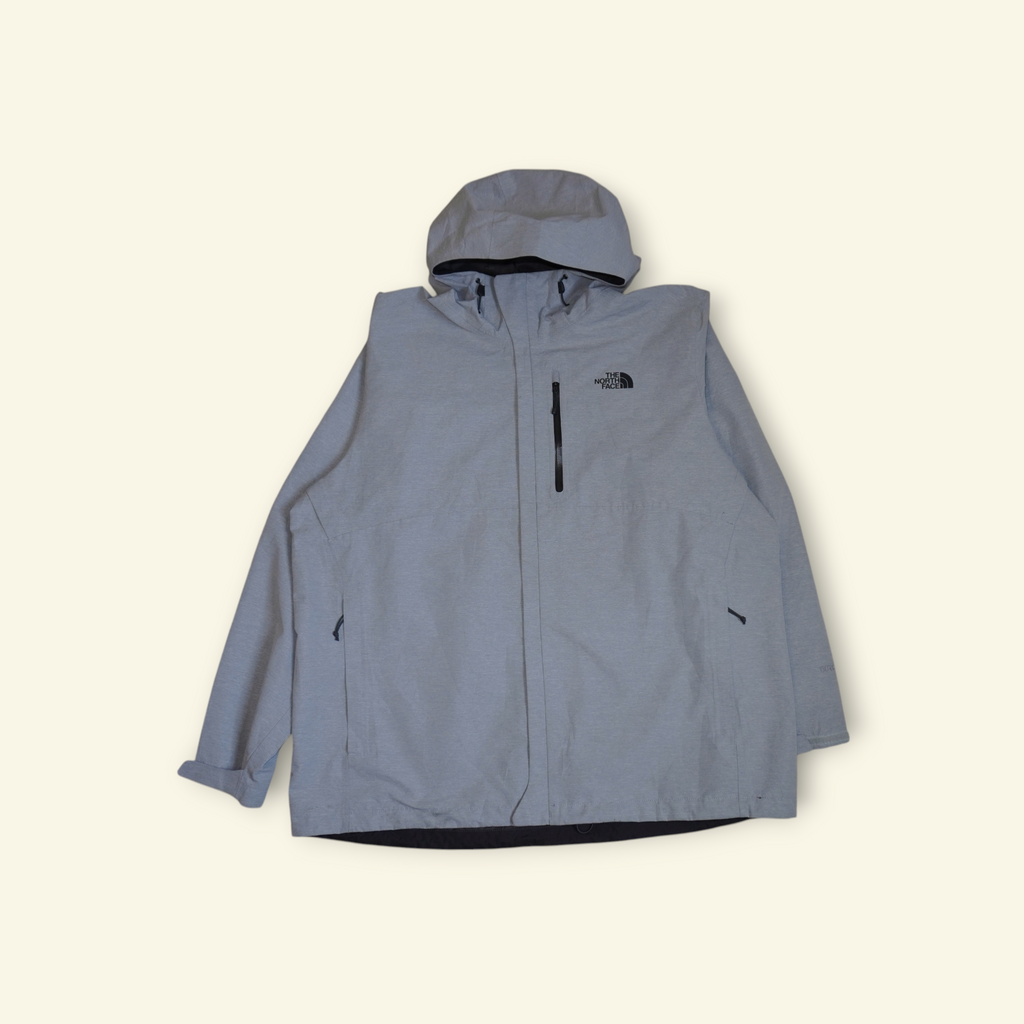 Chamarra impermeable gris The North Face Dryzzle GORE-TEX con gorro ajustable y cierre frontal, talla XL