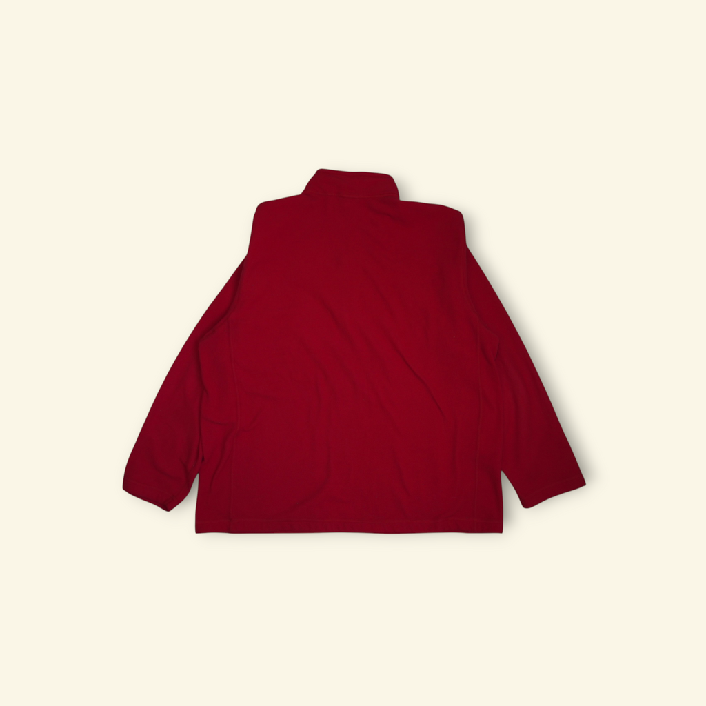 Vista trasera de la sudadera polar roja The North Face TKA 100 Glacier con cremallera de 1/4, disponible en Mi tienda